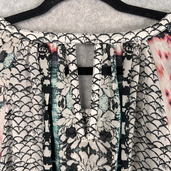Figueroa & Flower Anthropologie Blouse Size L Mixed Print Sheer Artsy Boho Top - Picture 4 of 15